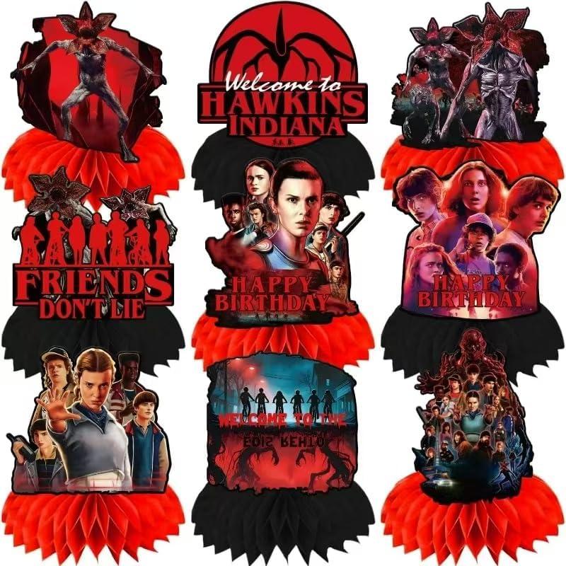 2 x 9Pcs Stranger Birthday Party Supplies, Honeycomb Centerpieces for Stranger Things Decorations, Double Sided Table Centerpieces