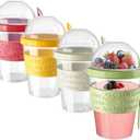 On The Go Cereal Yogurt Cups with Lids and Spoon, Overnight Oats Container, Reusable Parfait Plastic Milk Jar Breakfast Crunch Granola Oatmeal Smoothie Snack Prep Bowl To Take Along (4 Colors Set 2)