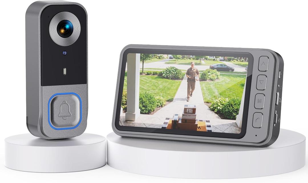 Video Doorbell Camera Wireless No Subscription No WiFi &APP , with Monitor | Two-Way Audio,4.5'' display screen 1080P HD, Night Vision, 120 View Angle,Plug & Play,Free Local SD Storage, Auto Recording