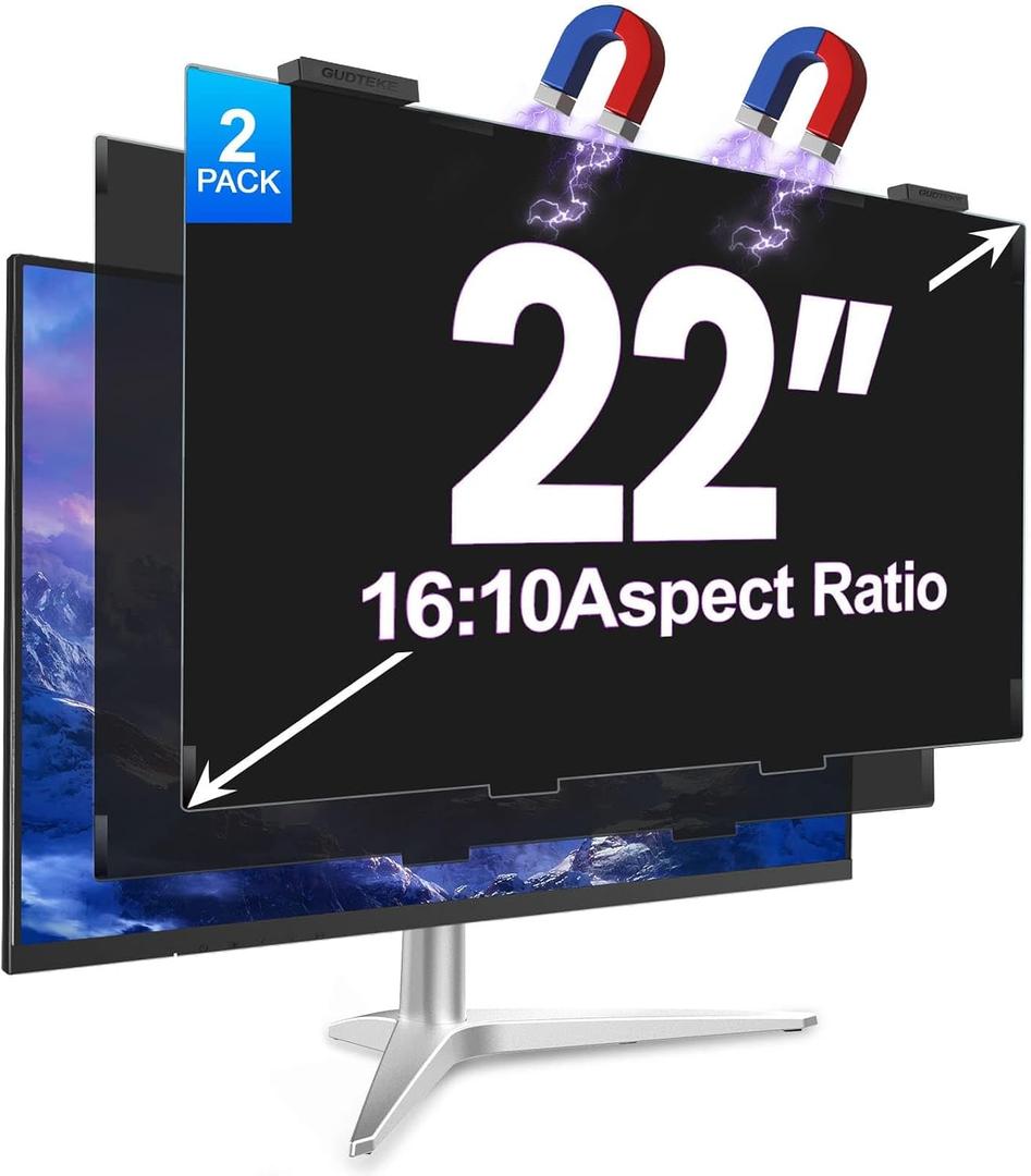 2Pack Magnetic 22 Inch Privacy Screen for Computer Monitor 16:10 Aspect Ratio, Hanging Removable Anti-Blue/Glare Protector Film, Anti Spy Desktop Security Private Filter 22in