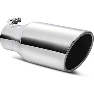 AUTOSAVER88 2.5 Inch Inlet Exhaust Tip, 2.5" Inlet 3" Outlet 6" Overall Length Chrome Polished Stainless Exhaust Pipe Tip for 2.5" Outer Diameter Tailpipe, Rolled Angle Cut, Bolt/ClampOn, Universal