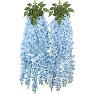 2PCS Artificial Blue Hanging Wisteria Flowers, 2.95ft Wisteria Garland with 5 Branches Realistic Silk Hanging Flowers for Decoration, Wedding Arch, Party Backdrop, and Home Wall Decor