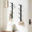 2 Pack Coat Rack Vertical Wall Mount, Bamboo Coats Hooks Clothes Holder Hanger for Wall Coat Hat Jacket Clothing Bathroom Robes Mudroom Entryway(Black) (Large)