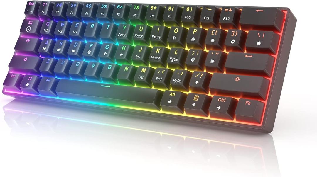 HK GAMING GK61 Mechanical Gaming Keyboard - 61 Keys Multi Color RGB Illuminated LED Backlit Wired Programmable for PC/Mac Gamer (Gateron Optical Red, Black)