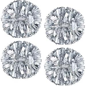 4Pcs Upgraded 12inch Metallic Cheerleading Pom Poms, HOLENGS Cheerleader Pompoms Cheer Poms for Kids Adults, Cheering Squad Pompoms for School Sports Games Dance Party (Silver)