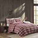 Woolrich Reversible Quilt Cabin Lifestyle Design - All Season, Breathable Coverlet Bedspread Bedding Set, Matching Shams, Oversized Full/Queen, Tasha Plaid Red/Tan 3 Piece
