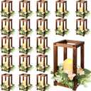 Hushee 60 Pcs Wooden Wedding Lantern Centerpiece Integrated Holders with Candles and Wreaths Rustic Wooden Candle Lantern Decor for Wedding Party Table Valentine Decor (Brown)