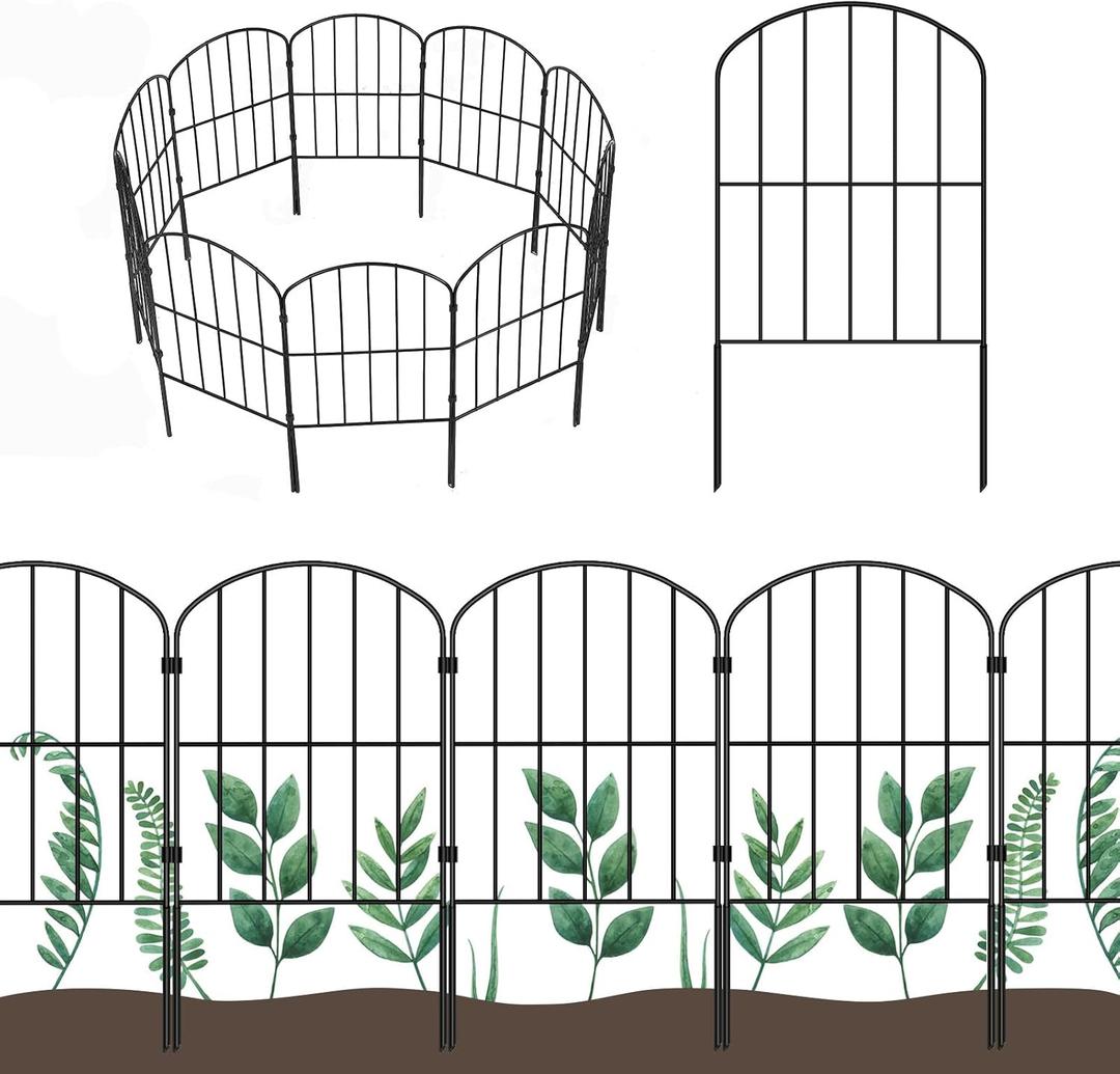 OUSHENG 25 Panels Metal Garden Fence 27ft x 24in - Rustproof Decorative Wire Fencing for Outdoor Yard, Flower Bed, Patio | Arched Animal Barrier & Landscape Edging (Black)