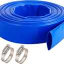 2.5" x 100 FT Pool Backwash Hose, Blue Heavy Duty Reinforced PVC Lay Flat Water Discharge Hose for Swimming Pool Filter Pump,with 2 Clamp