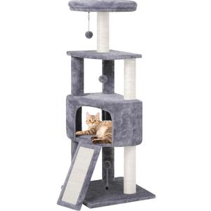 45in Cat Tree Tower with Big Condo for Indoor Cats,Cat Tower with Scratching Post,Scratching Board and Cat Toys,Multi-Level,Small Space,Grey(New)