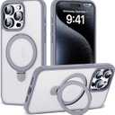 Designed for iPhone 15 Pro Max Case with Magnetic Ring Stand [Compatible with Mag-Safe] [Military Drop Protection] Shockproof Translucent Phone Cover 6.7" for Women Men,Grey (Gray)