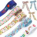 MTLEE 5 Rolls 25 Yards School Grosgrain Ribbons 2.5" Back to School Bus Pencil ABC Pattern Ribbons for Crafts Teacher Appreciation Gifts Wrapping Hair Bows Wreath Decoration(Stylish Style)