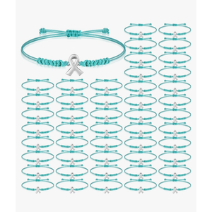 Sasylvia 50 Pcs Ovarian Cancer Awareness Bracelets Adjustable Cord Teal Ribbon Braided Bracelets Inspirational Ovarian Cancer Gifts for Women Jewelry Accessories