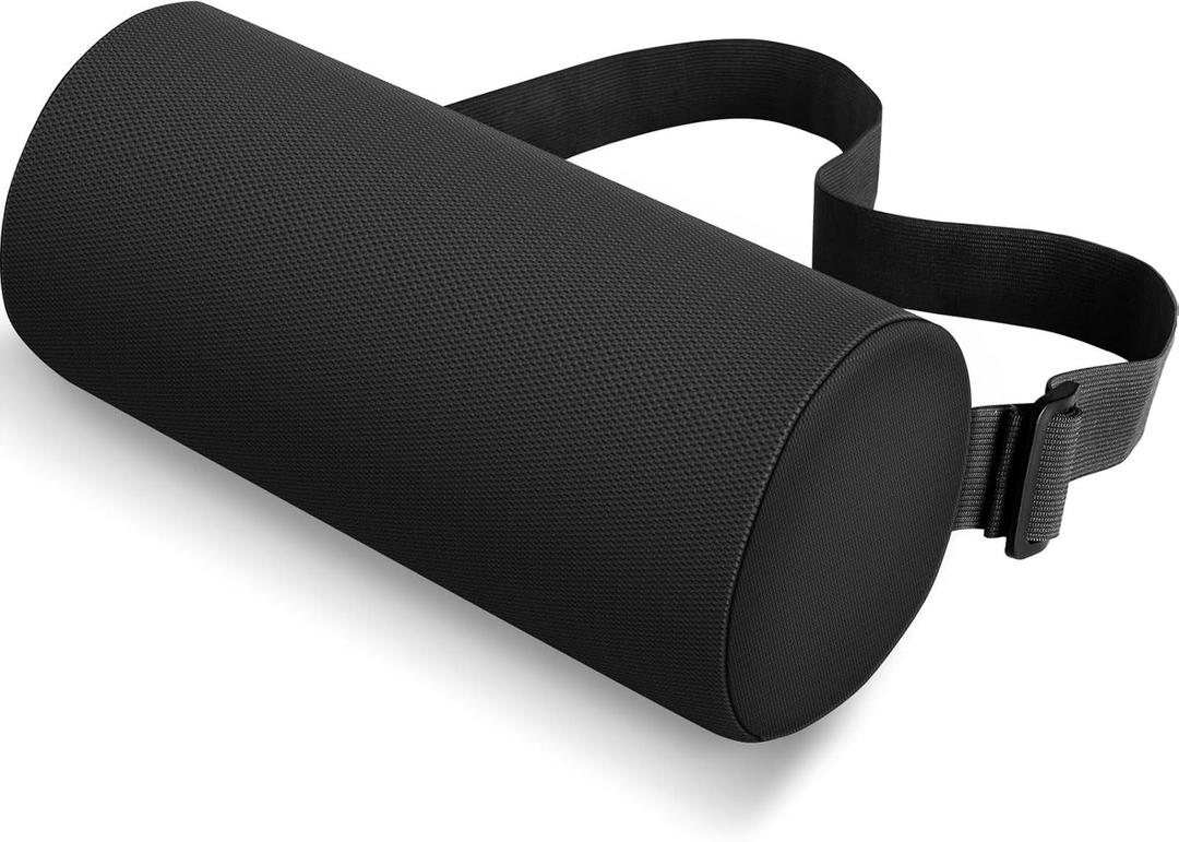 Lumbar Roll Support Pillow for Office Chair, Car, Gaming Chair, Memory Foam Back Cushion with Washable Cover for Relieving Back Pain & Improving Posture,Black (Short)