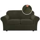 H.VERSAILTEX Real Velvet Plush 3 Piece Stretch Sofa Covers Couch Covers for 2 Cushion Couch Loveseat Covers Width Up to 72 Inch Feature Thick Soft Stay in Place (Medium Sofa, Olive)