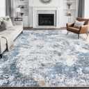 Living Room Area Rugs - 10x14 Abstract Large Soft Indoor Washable Rug Neutral Modern Low Pile Carpet for Bedroom Dining Room Farmhouse Home Office - Blue