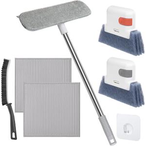 XANGNIER Window Screen Cleaner & Track Cleaning Kit-Mesh Screen Cleaner Brush with Extension Pole, Window Sill and Track Cleaner Tool Washing Equipment, 28Detachable Long-Reach Handle, Wet&Dry Dual-Use