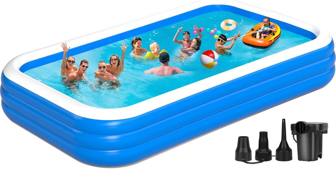 Extra Large Inflatable Pool for Adults, 180'' x 76'' x 22'' Oversized 0.65MM Thickened Family Blow Up Pool, Big Inflatable Swimming Pool for Backyard, Garden and Outdoor Fun