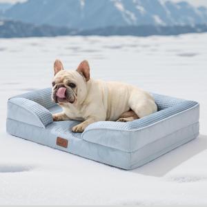 Bedsure Orthopedic Dog Bed Medium Size Dogs - Washable Medium Dog Cat Bed Waterproof, Comfort Pet Couch Sofa with Washable Removable Cover, Pets Bed with Nonskid Bottom, Cooling Blue, 28"