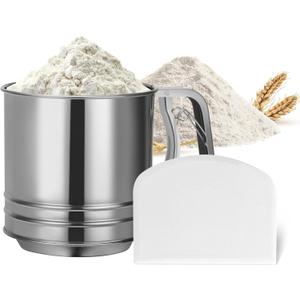 5 Cup Flour Sifter for Baking – Large Capacity Flour Sifter Stainless Steel with Double Mesh, Easy OneHand Use & Dishwasher Safe – Baking Tools for Sifting Powdered Sugar, Cocoa & Valentine Cookies