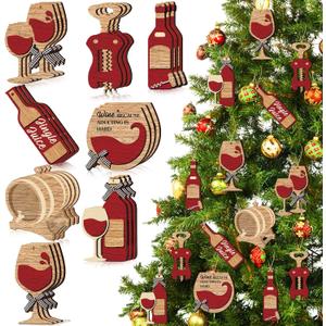 24 Pcs Christmas Ornaments for Tree Wooden Retro Red Bottle Hanging Decorations for Home Xmas Tree Party Favor Window Vase