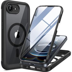 Miracase Magnetic for iPhone 16e Case Full-Body Phone with Built-in Glass Screen Protector, [Compatible with MagSafe] Military Drop Proof 16E Cover Bumper 6.1 inch, Black