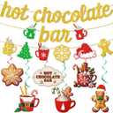 Hot Chocolate Bar Banner Merry Chritmas Decoration Christmas Party Decorations with Banner Christmas Garland Hanging Swirls for Christmas Holiday Theme Party Decor