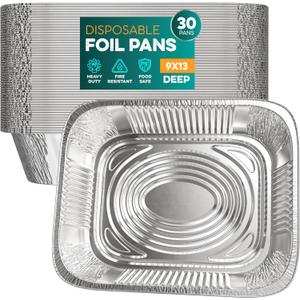 Aluminum Pans 9x13 [30 Pack] - Disposable Pans for Baking, BBQ Grilling, Roasting, Cake Serving, Catering, Steam Table Chafing