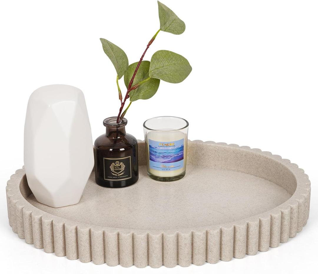 Oval Tray for Coffee Table Decor, 13" Resin Coffee Table Trays, Table Centerpieces Decorative Tray for Home Decor, Modern Decorative Centerpiece Trays, Beige Resin (13" x 9.5" x 1.5")