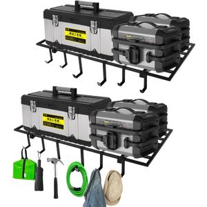 Colinktool Garage Wall Shelving, 2X4ft Garage Storage Rack,Heavy Duty Wall Mounted Storage Shelf With 12 pc Hooks-Each Loads 260lbs Metal Wall Shelf,Black,2Pack