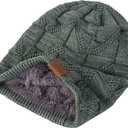 PAGE ONE Mens Winter Slouchy Beanie Warm Fleece Lined Skull Cap Baggy Cable Knit Hat (Light Green)