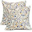 Blue and Yellow Throw Pillow Covers 18x18 Set of 2 Navy Yellow Grey Gray Boho Geometric Flower Pattern Print Decorative Pillowcases Farmhouse Outdoor Square Cushion Cases Decor for Sofa Bed Couch