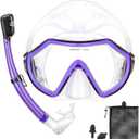 Snorkeling Gear for Adults, Dry Adult Snorkel Set HD Panoramic View Snorkel Mask Set, Anti-Leak and Anti-Fog Scuba Diving Package with Mesh Bag Ear Plug for Snorkeling Scuba Diving Travel (Purple/Transparent)