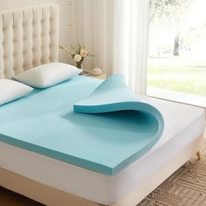 3 Inch Memory Foam Mattress Topper Queen, Mattress Pad Gel Infused Foam Bed Topper, Ventilated Soft Blue,Queen Size