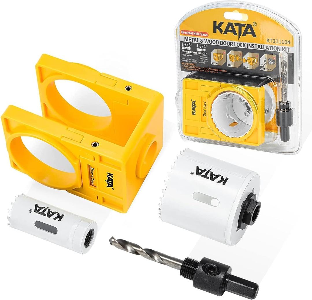 KATA 1-3/8" - 1-3/4" Bi-Metal Door Lock Installation Kit for Metal and Wood Doors with Guide Template, Deadbolt Installation Kit and Door Lock Hole Saw Kit