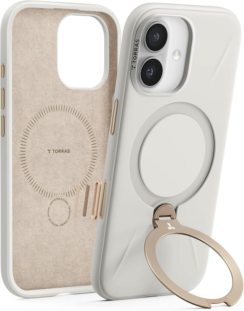 TORRAS Ostand Q3 Silicone for iPhone 17 Case, Fit for MagSafe, 360 Ring Holder Kickstand, Soft Liquid Silicone Cozy Grip, Camera Control, Shockproof Rugged Protective Case for iPhone 17, Ivory Gold
