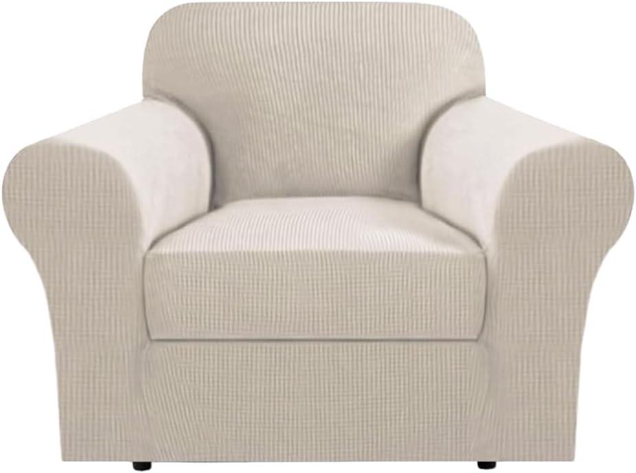 H.VERSAILTEX Stretch 2 Piece Chair Covers for Armchair Chair Covers for Living Room Furniture Cover Suit for T Cushion/Box Cushion, Jacquard Fabric Small Checks(Armchair-Oversized, Island Fossi)