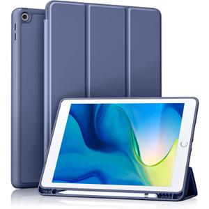 Akkerds Case Compatible with iPad 10.2 Inch 2021/2020/2019, for iPad 9th/8th/7th Generation Case with Pencil Holder, Protective with Soft TPU Back, Auto Sleep/Wake Cover, Blue Gray