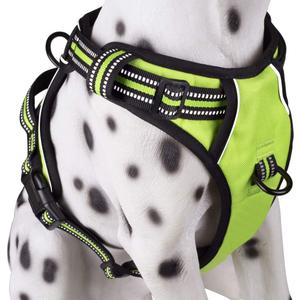 PoyPet No Pull Dog Harness, Reflective Comfortable Vest Harness with Front & Back 2 Leash Attachments and Easy Control Handle Adjustable Soft Padded Pet Vest for Small to Large Dogs (Green,L)