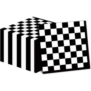 100 Pack Black and White Checkered Flag Party Napkins Disposable Race Car Birthday Party Supplies Racing Car Theme Party Paper Lunch Napkins for Baby Shower Kids Men Party Decorations Favors