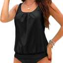 Yonique Blouson Tankini Swimsuits for Women Loose Fit Modest Two Piece Bathing Suits, XL