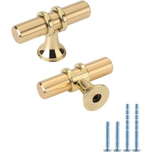 Rergy Cabinet Knobs, 5 Pack Brushed Gold Kitchen Hardware Handle Zinc Alloy, Modern Design, Streamlined Shape, Smooth Surface, Fits Wardrobe, Cabinets, Cupboard, Drawer, Door, 2 inches (Single Hole)