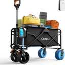 Litheli Electric Collapsible Wagon Cart Foldable, 100L Portable Folding Wagon Cart with Wheels, Outdoor Lightweight Utility Carts for Beach Grocery Camping Shopping (Black)