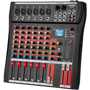 FULUODE 6 Channel Mixer Audio Console, CT-60S Professional Music Mixer DJ Mixing Board with Reverb Bluetooth MP3 Player 48V Phantom Power Supply USB Recording for Studio Karaoke Live Performance