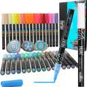 HUAL 36 Acrylic Paint Markers Set 1mm Fine Tip, 36 Vibrant Colors Waterproof, Professional Non-Toxic Ink, Valve-Controlled for Rock, Wood, Glass, Canvas, DIY Art & Professional Crafts