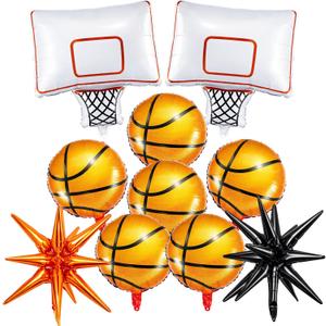 Soulchen 12 Pcs Basketball Birthday Party Balloons Decorations 6 Pcs Basketball Aluminum Foil Balloon 2 Hoop Foil 2#23 Jersey 2 Exploding Star for Birthday Party Sports Themed Decorations