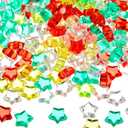 300 Pcs Christmas Vase Filler Holiday Acrylic Ice Rocks Star Crystals Gems Christmas Star Shaped Red Green Clear and Yellow Beads for Vases for Table Decorations Centerpieces