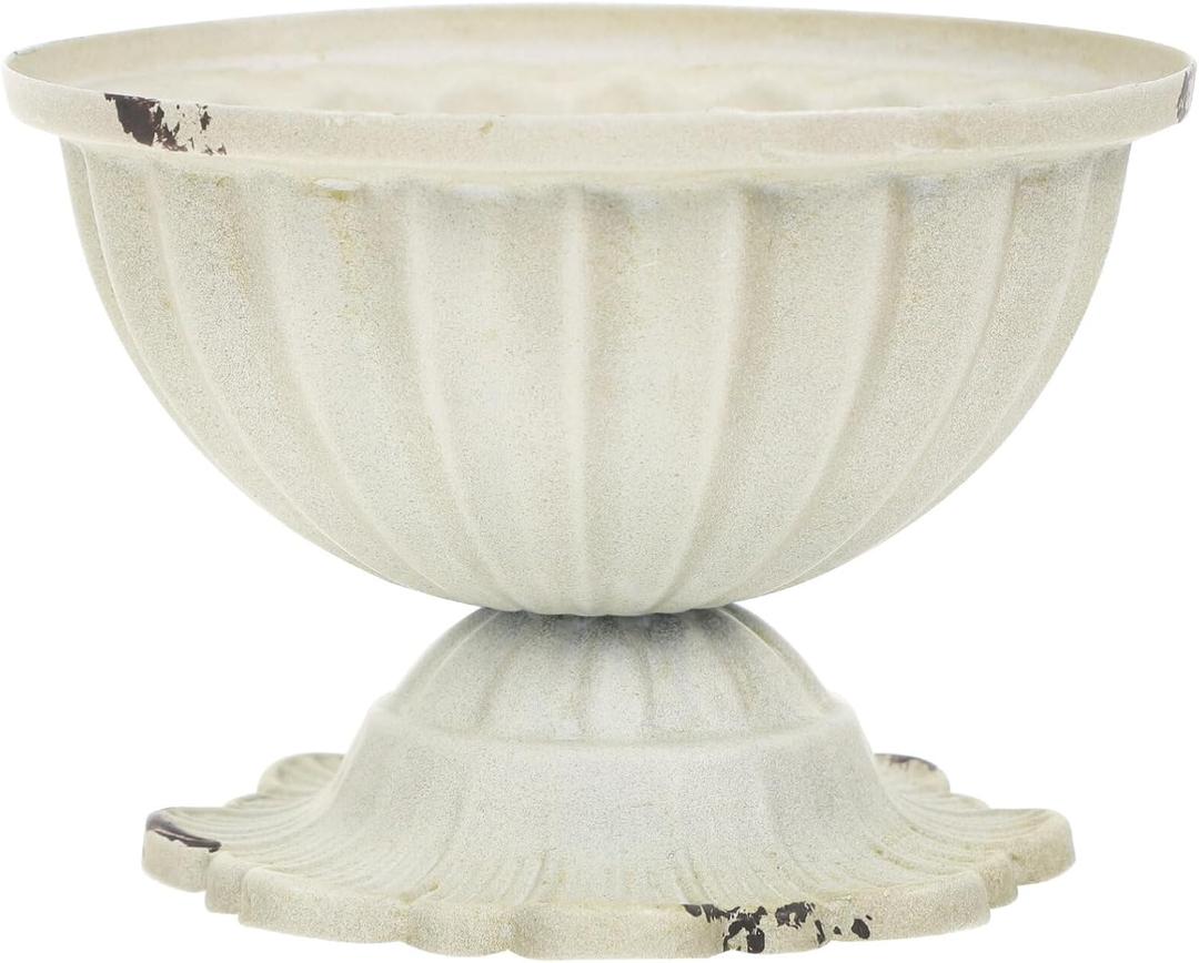 Kichvoe Metal Urn Planter, Mini White Flower Arrangement Pots for Wedding Centerpiece Vintage Iron Flower Vase for Tabletop Decoration, 4.4 * 3.14inch (11.20X11.20X8.00CM)