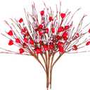 Valentines Day Gifts, Valentines Day Decorations, 6 PCS Artificial Berry Flower Stems Red Heart Shaped Berry Picks for Valentines Day, Propose, Wedding, Home Decor