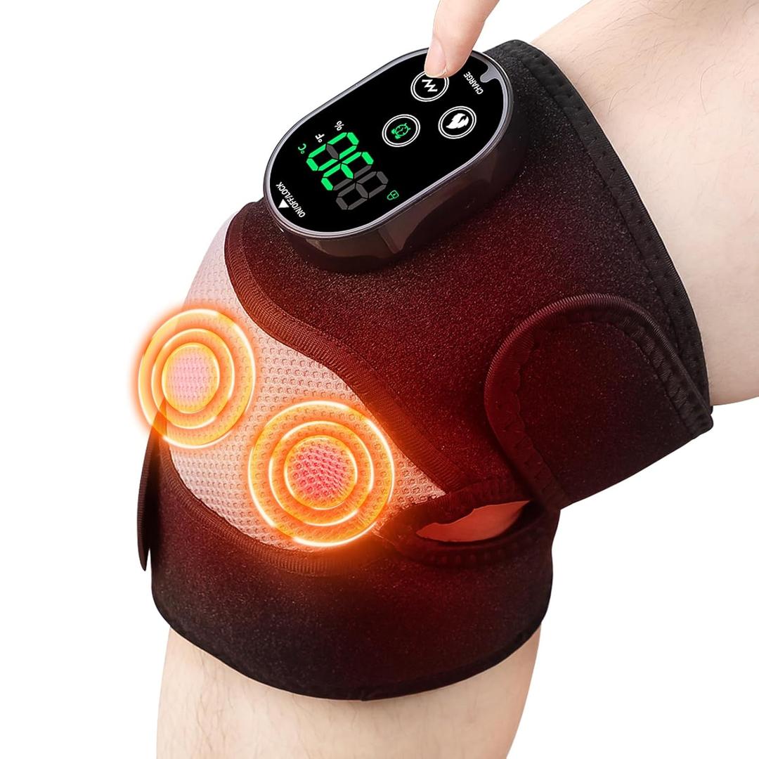 Cordless Knee Massager with Heat, Knee Heating Pad with Massage, Knee Massager for Pain Relief, Heated Knee Massager, 6 Heat Levels & 3 Timers, Adjustable Heating Pad for Knee, Shoulder, Elbow